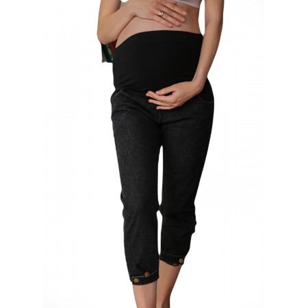 Купить джинсы беременным MOM с пуговицами внизу Черные